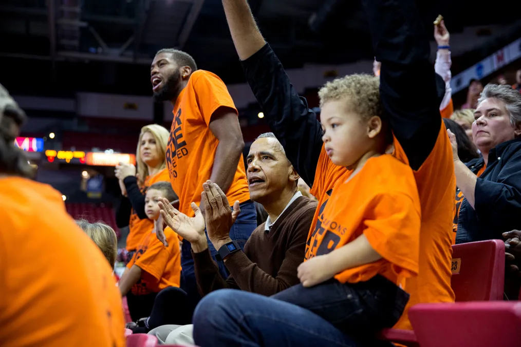 President Barack Obama attends his niece Leslie Robinson's Princeton basketball game against Green Bay for the 2015 Women's NCAA Basketball Tournament at the XFINITY Center in College Park, Md., Saturday, March 21, 2015