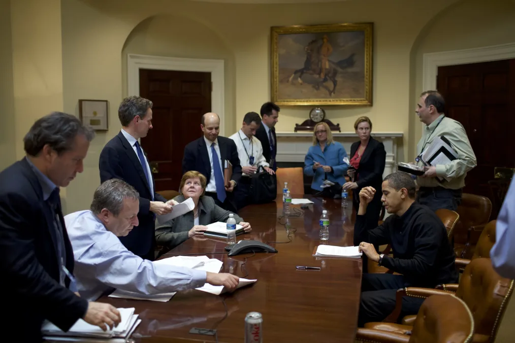 President Obama meets with economic advisors in the Roosevelt Room. March 15, 2009.
