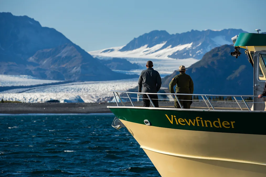 President Obama views Bear Glacier, which had receded 1.8 miles in the roughly 100 years that have been recorded, during a boat tour to see firsthand the effects of climate change in Kenai Fjords National Park, Alaska, Sept. 1, 2015.  (Official White House Photo by Chuck Kennedy)