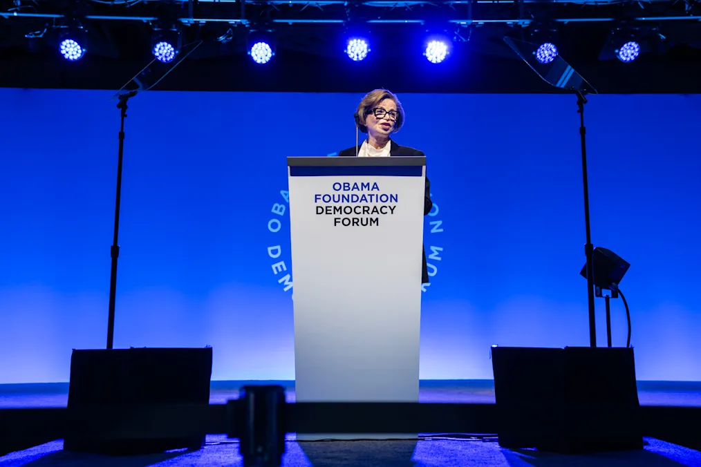 Obama Foundation CEO Valerie Jarrett opens the 2024 Democracy Forum. 