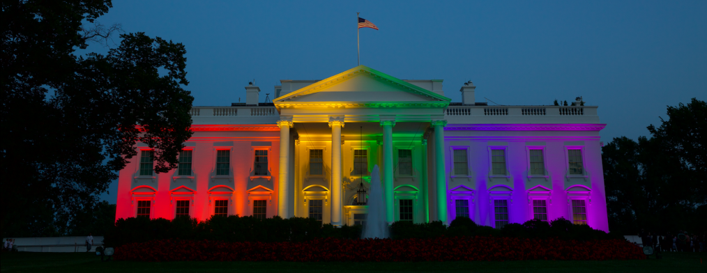 The White House lit in rainbow colors.