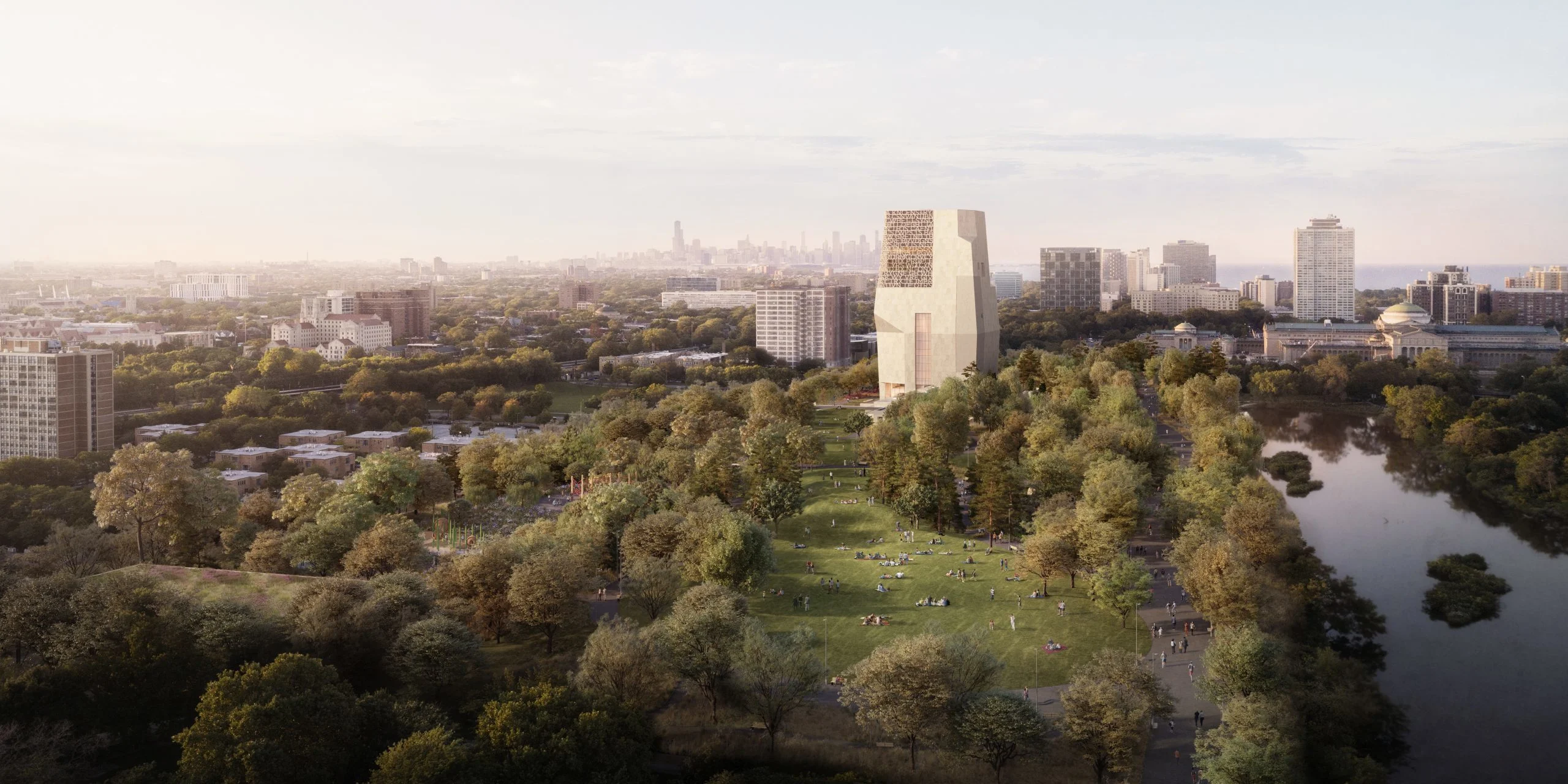 An aerial view of the Obama Presidential Center.