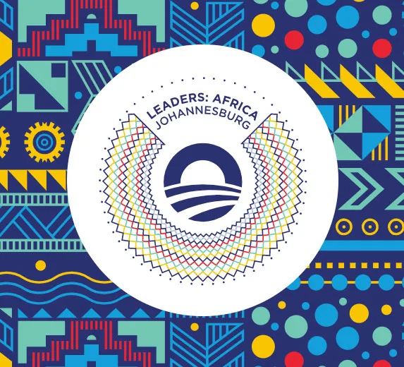 Patterned square with a round Obama Foundation logo in the center that reads Leaders: Africa Johannesburg