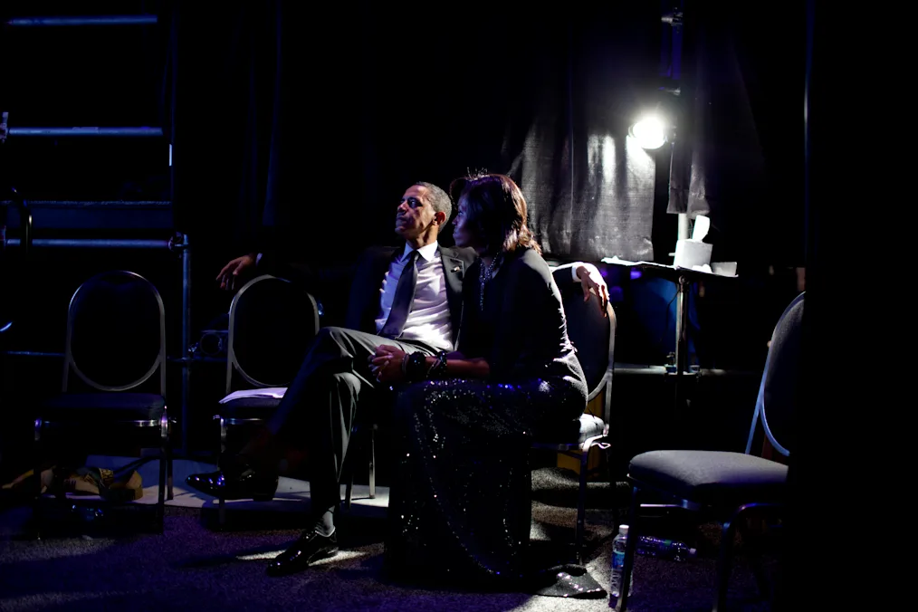 President Barack Obama and First Lady Michelle Obama sit backstage at the Congressional Black Caucus Foundation Annual Phoenix Awards in Washington Sept. 24, 2011. (Official White House Photo by Chuck Kennedy)