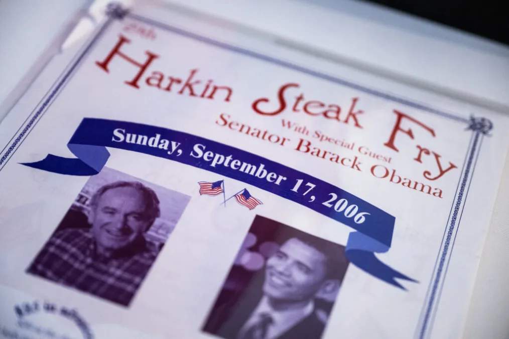 An invitation to the annual steak fry in Iowa was sent from senator Harkin to 
President Obama
