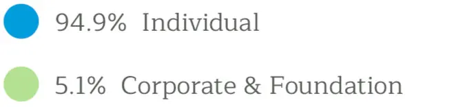 A blue and a green circle followed by text, meant to be a key for a pie chart. One reads "94.9% Individual" and the other "5.1% Corporate & Foundation."