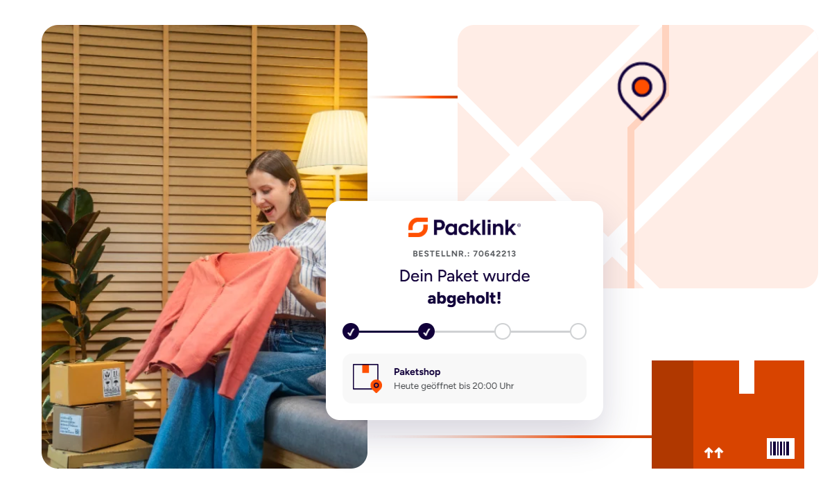 Woman giving a package to a courier and tracking the shipment