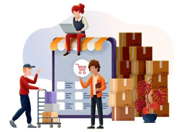 Illustration of a courier collecting packages from the warehouse