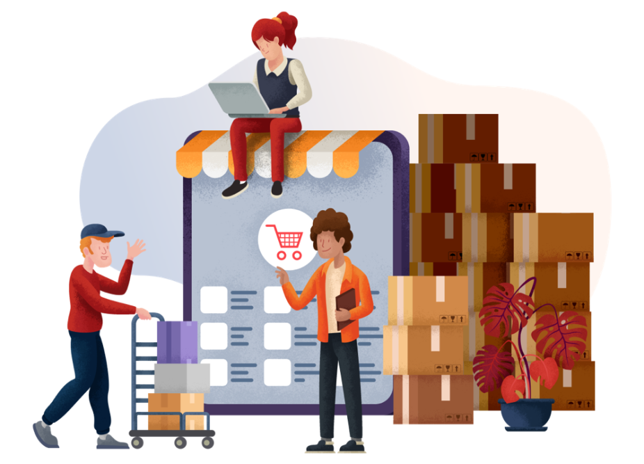 Illustration of a courier collecting packages from the warehouse