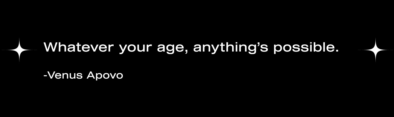Quote for older models by Venus Apovo, a senior model at Contact