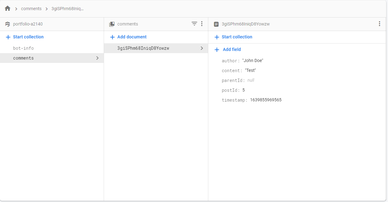 Firestore database example