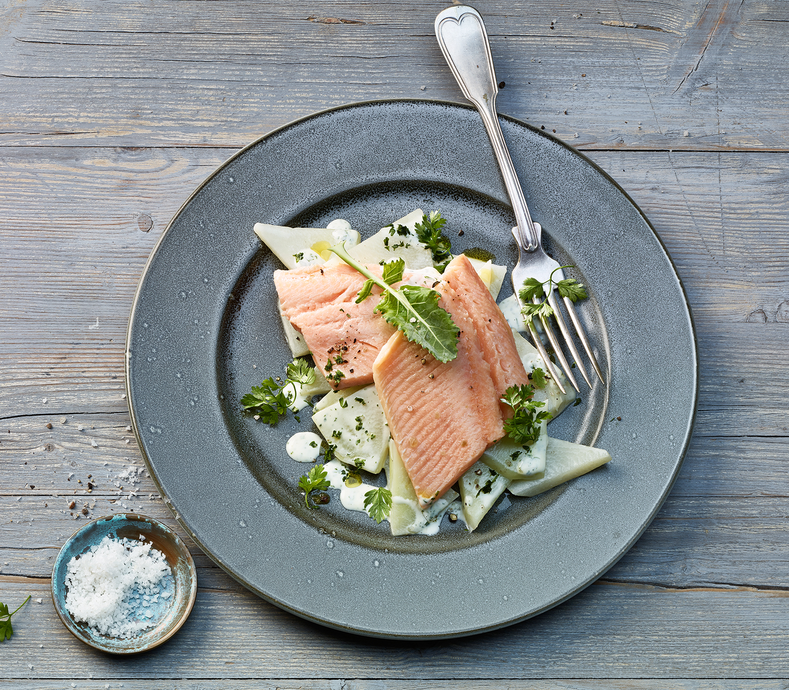 Lauwarmer Kohlrabi- Salat mit Lachsforell - Annemarie Wildeisens KOCHEN