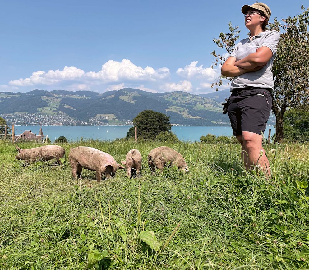 Die Tiere von Produzentin Sandra Gertsch wachsen in paradiesischen Verhältnissen im Freiland auf.