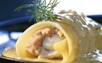 Scampi-Cannelloni an Vanillesauce