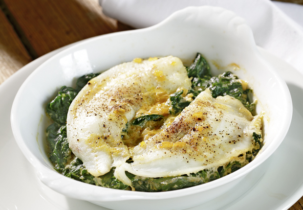 Fisch-Spinat-Gratin an Kokos-Curry-Sauce - Annemarie Wildeisens KOCHEN