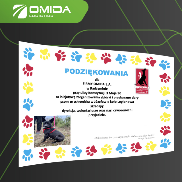 Oddział w Radzyminie wspiera schronisko dla zwierząt | Omida Logistics