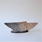 McW2112-7, Brown Bowl object, h.12,5x37,5x6cm, woodfired-stoneware, slate foot, TerraDelft2