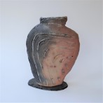 McW2112-3, Brown Vase object, h.34,5x23x6cm, woodfired-stoneware, slate foot, TerraDelft3