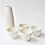 MS21-3 Jug set Linea, porcelain, inlayed, Jug h.23xd.9,5cm, four cups h.7xd.8,5cm, TerraDelft 3