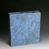 Dark blue slab vessel with ice pattern 26cm h 24cm w 5 and half cm deep