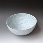 ME21-4 Bowl lines, h.16xd.35cm, white-blue, porcelain-handbuild, TerraDelft4