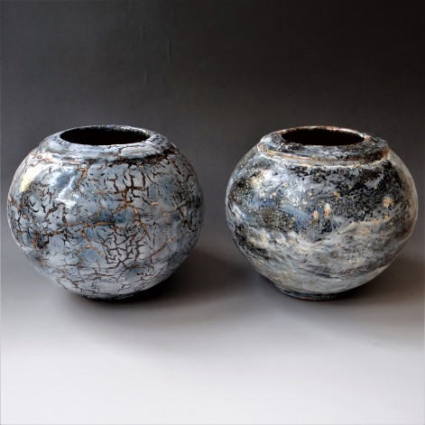 PhD2113 Vases ronds gris-bleu, h.21cm, stoneware, TerraDelft