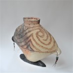 McW21-2 Majiayao Vase L2, h.52x66x14cm, woodfired stoneware on slate foot - porcelain beads on wire, TerraDelft2