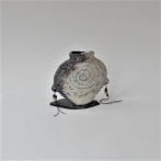 McW21-6 Majiayao Vase S3, h.16,5x16,5x3cm, woodfired stoneware on slate foot - porcelain beads on wire, TerraDelft4