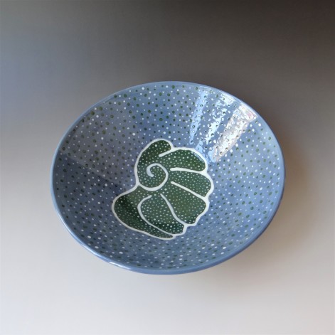 ZX21-6, Bowl, green-white on blue, h.8,5xd.29cm, wheel-thrown, handdecorated, TerrraDelft (3)