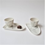 MS21-2 Two Parabel set S, porcelain, inlayed, Plate h.1,5x20,5x12cm, Cups h.7xd.8,5cm, TerraDelft