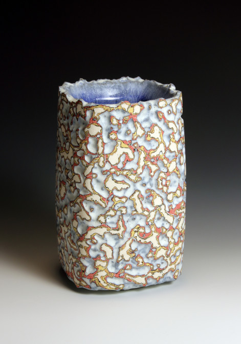 PB21-5 White yellow red and orange ground vessel h.19x12x12cm