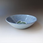 ZX21-6, Bowl, green-white on blue, h.8,5xd.29cm, wheel-thrown, handdecorated, TerrraDelft