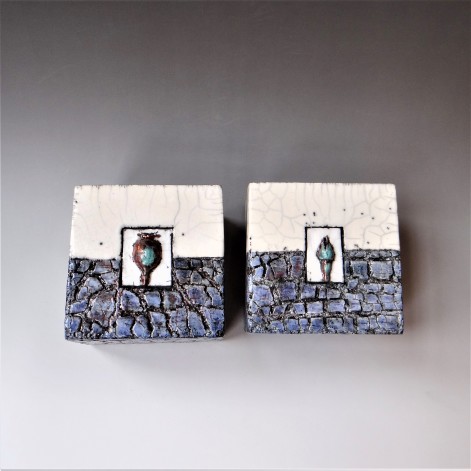 Set wandblokken, 21-13-14, raku, 12x12x10cm (2x), TerraDelft