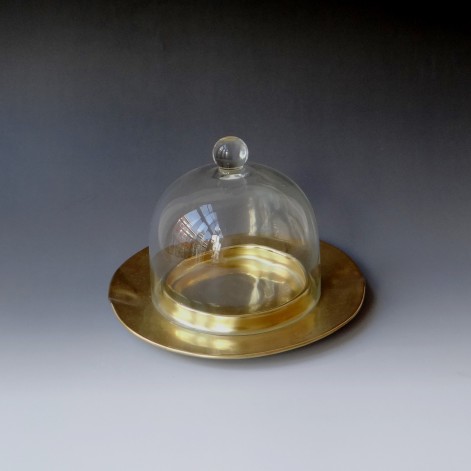 IJ13 Golden Cheese Cover, porcelain-gold-glass, h.16xd.21cm, 2 parts, TerraDelft1