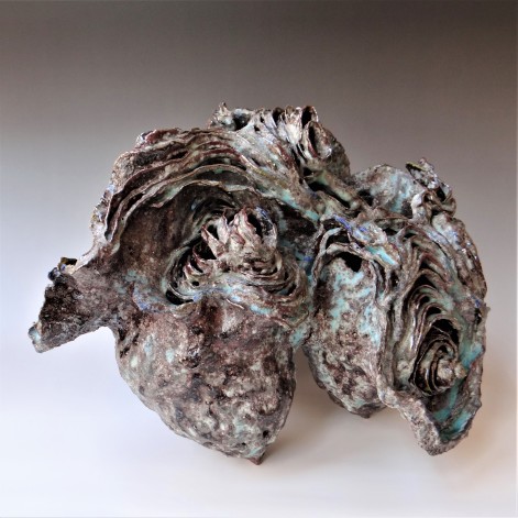 HT2302 Swirls in turqoois, 30x40x38cm., stoneware-engobe-glaze, TerraDelft1