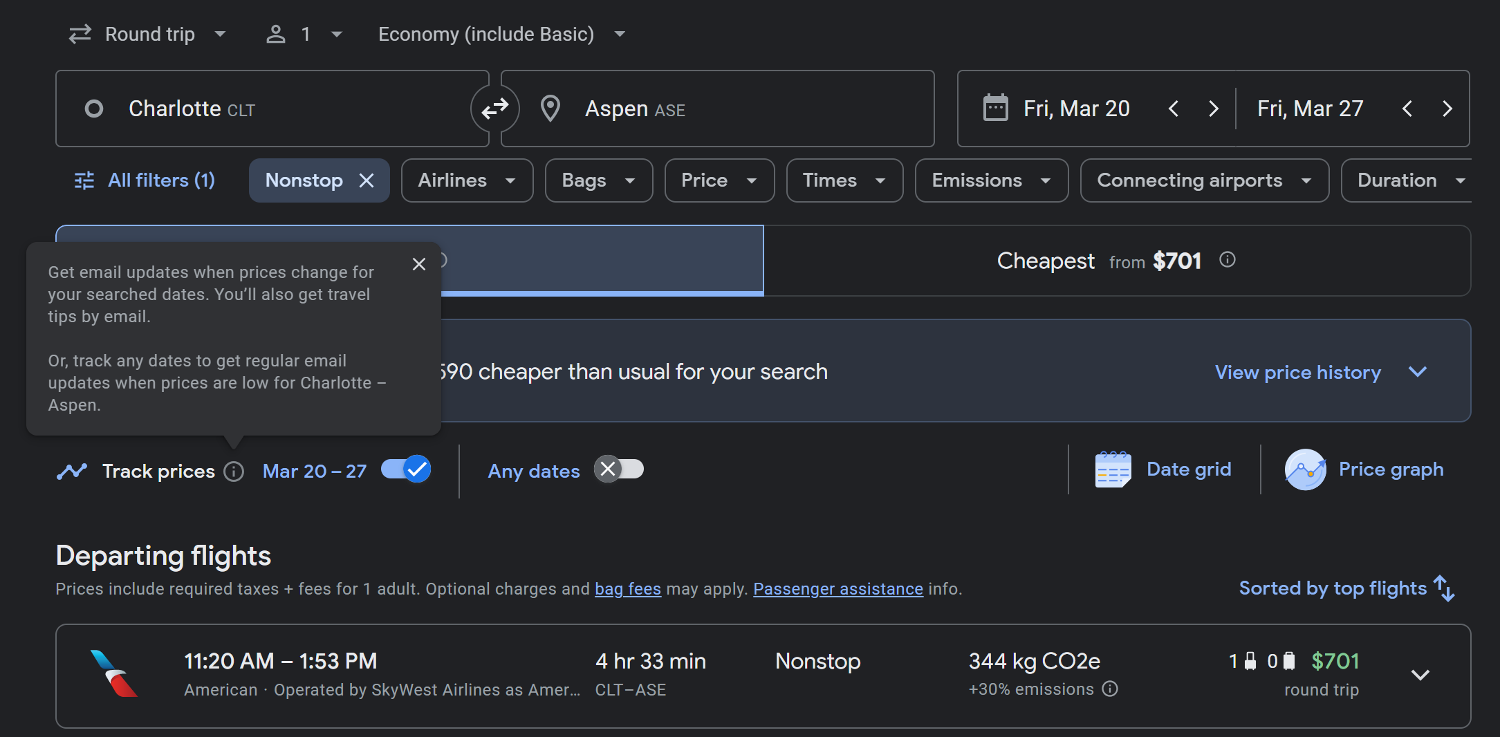 Google Flight Price Tracking