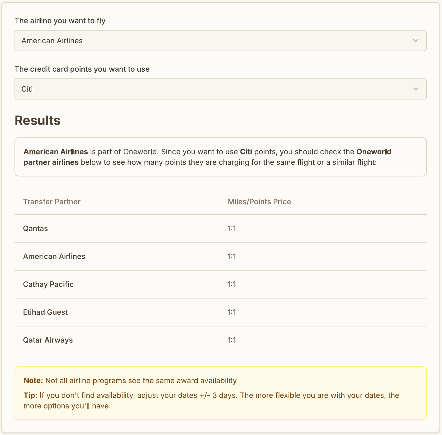 Transfer Partner Lookup