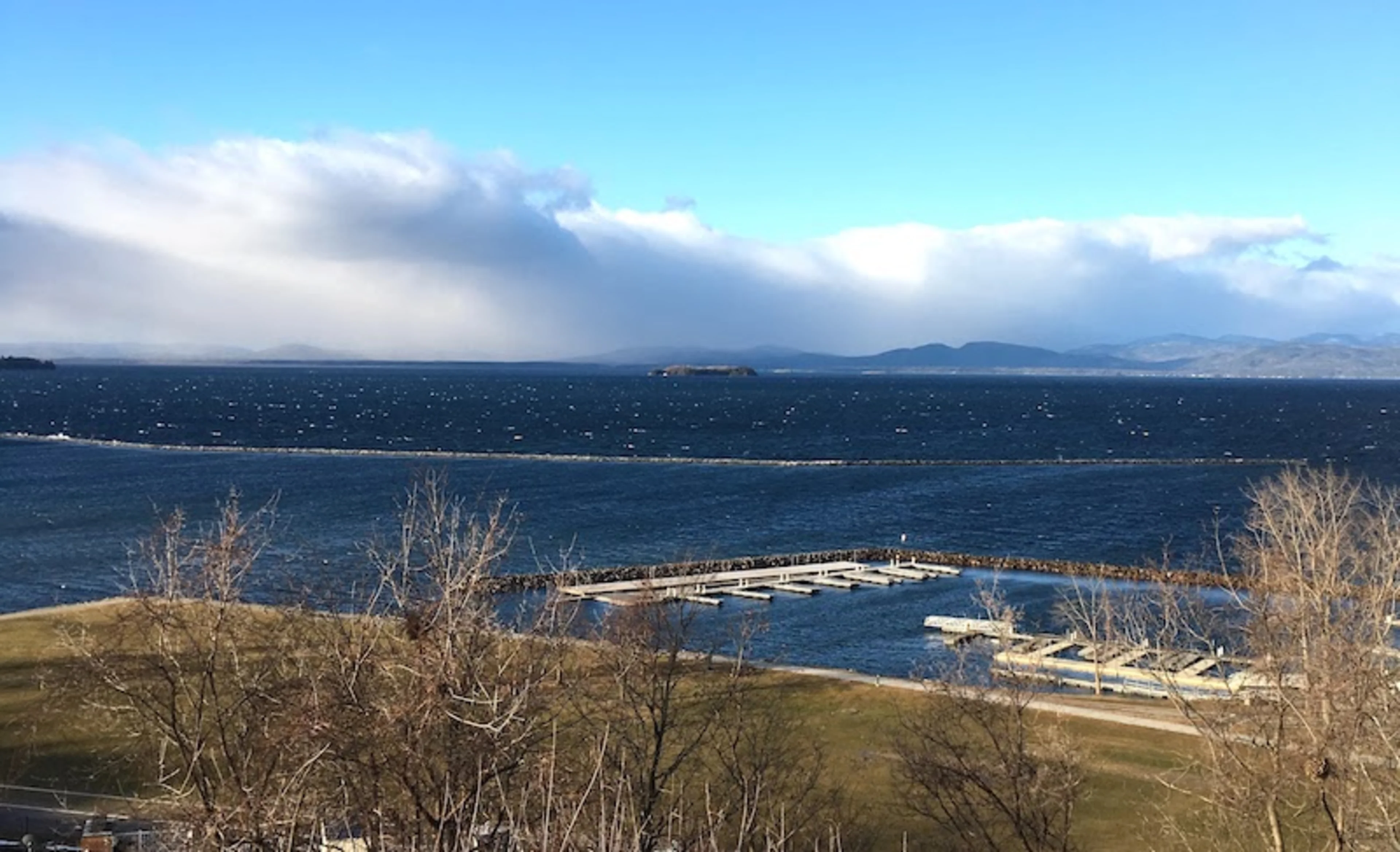 A view of a frigid lake in Burlington, VT