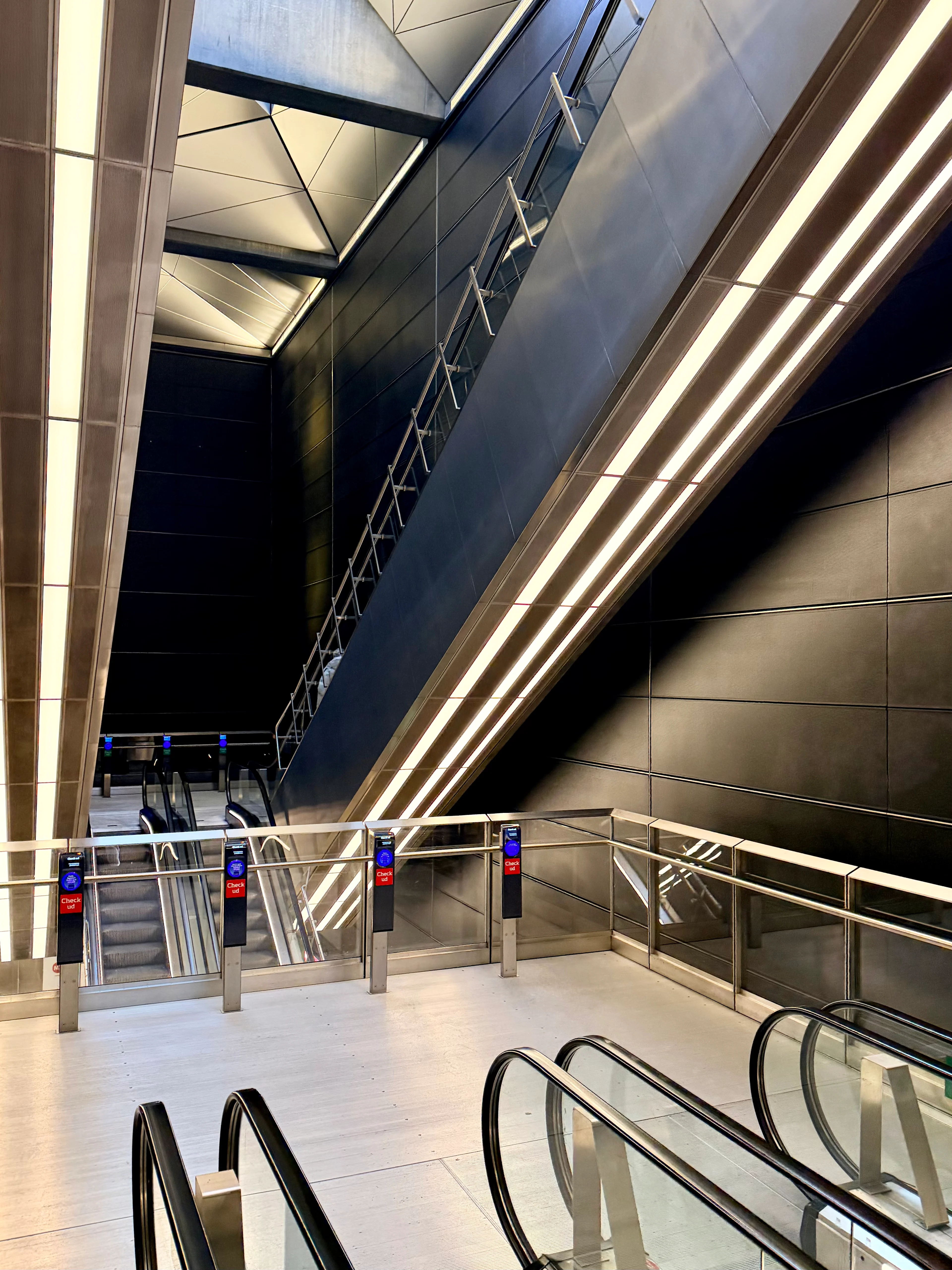Escalators in a Copenhagen metro station.