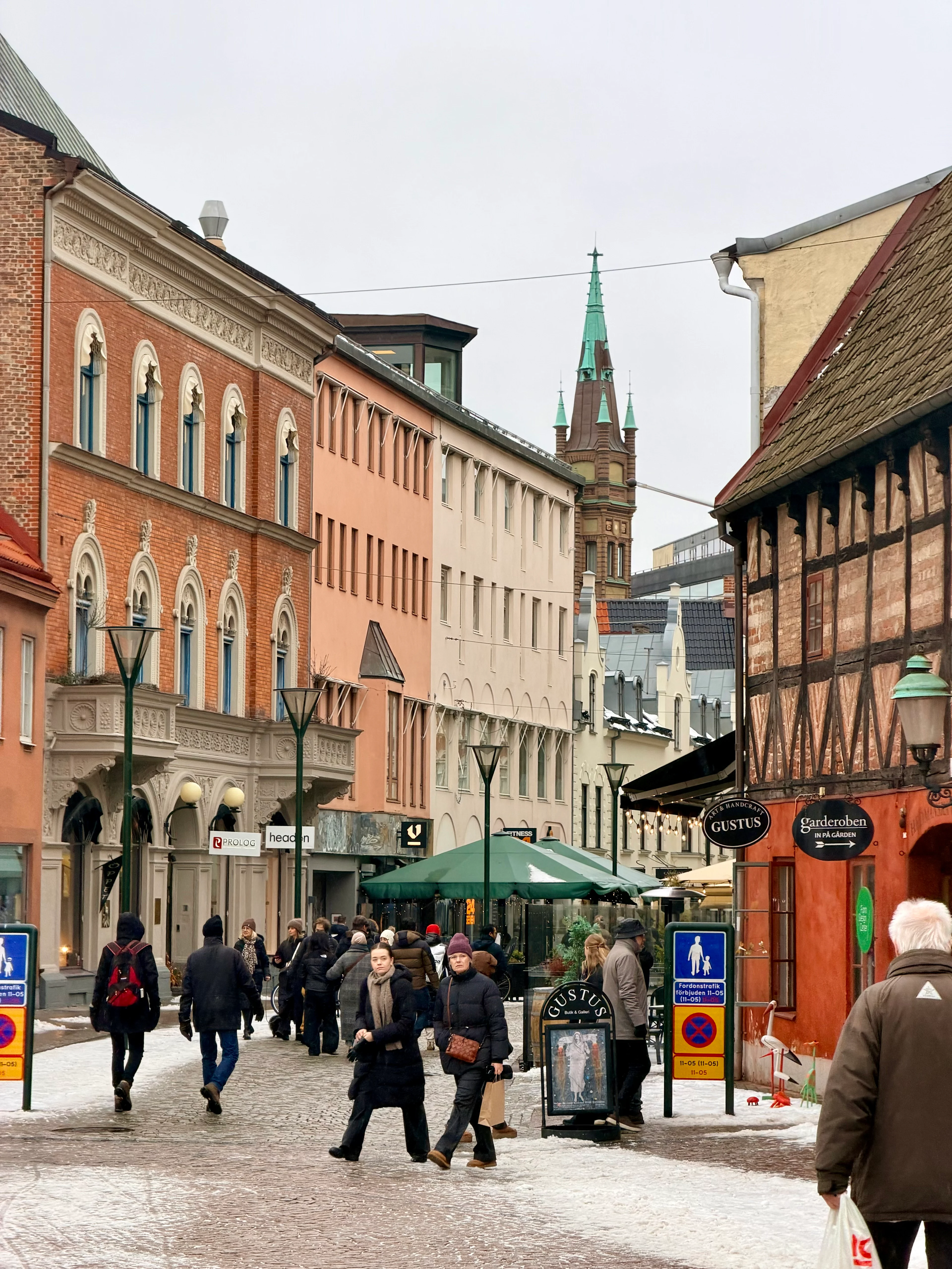 A busy shopping street in Malmö, Sweden.