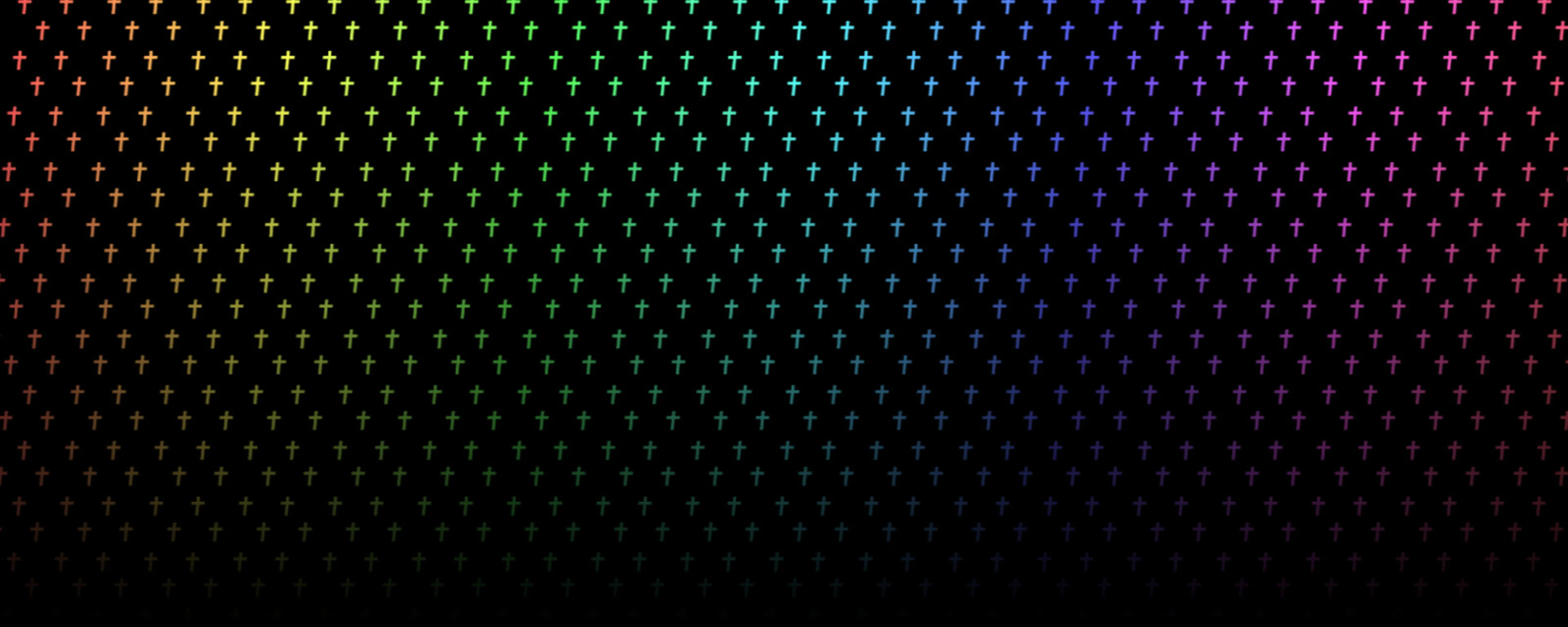 A patterned image showing crosses with a rainbow gradient