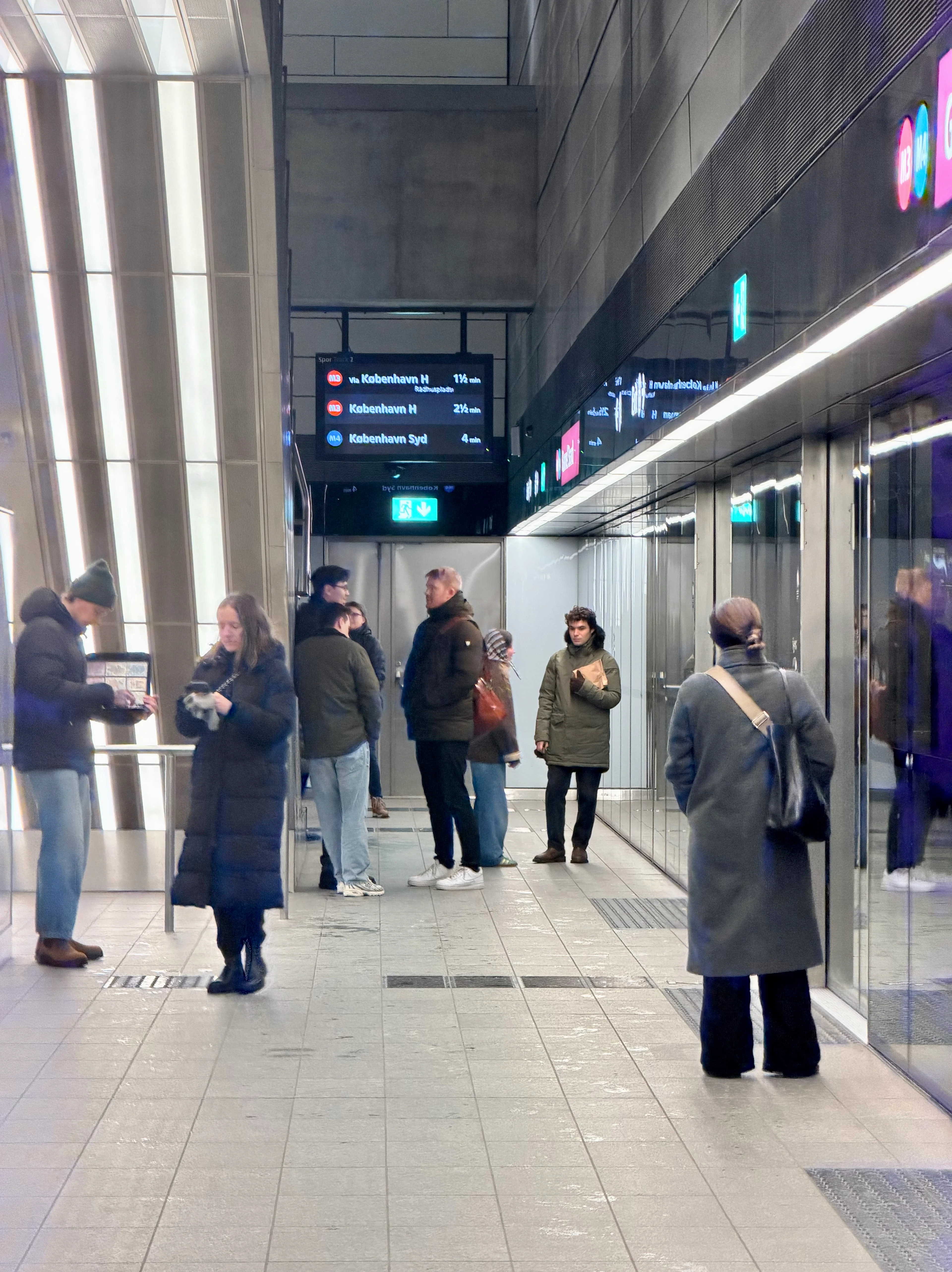 An information or wayfinding sign inside the Copenhagen metro, taken during a trip to Denmark.