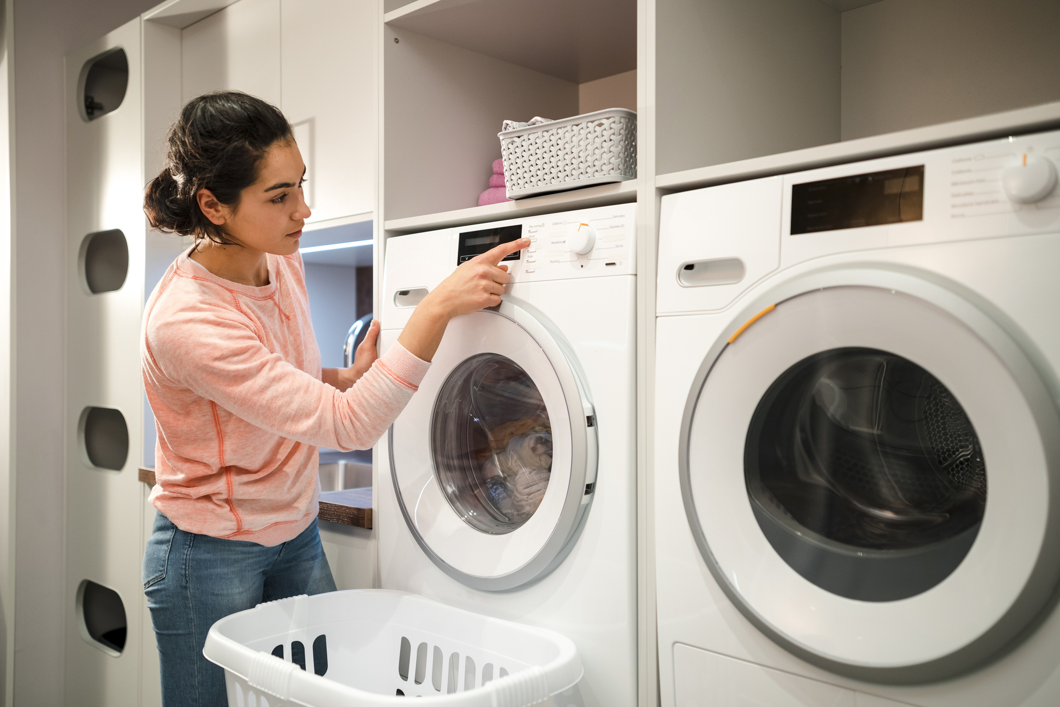 Woman does laundry