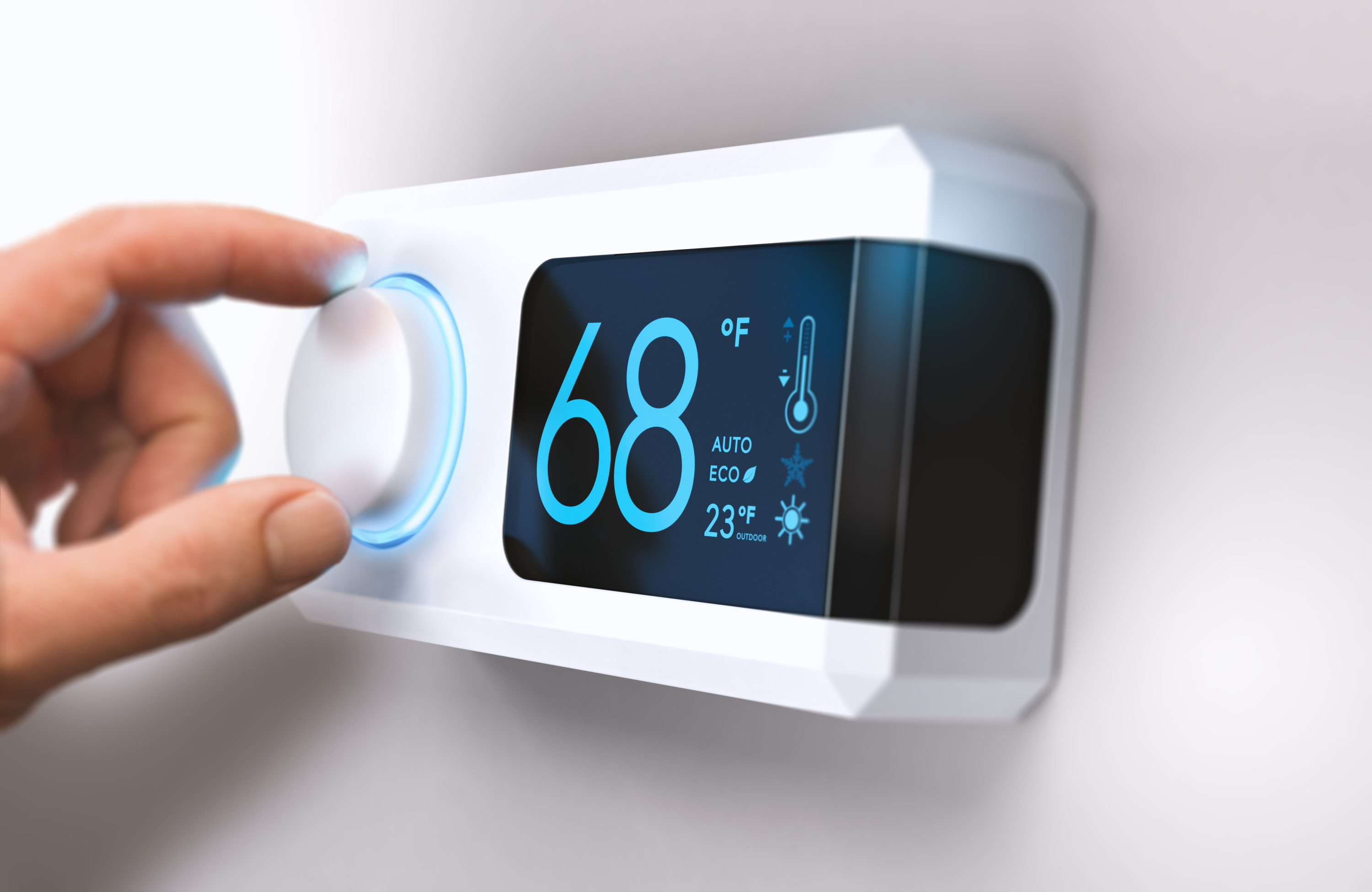digital thermostat reading 68 degrees 