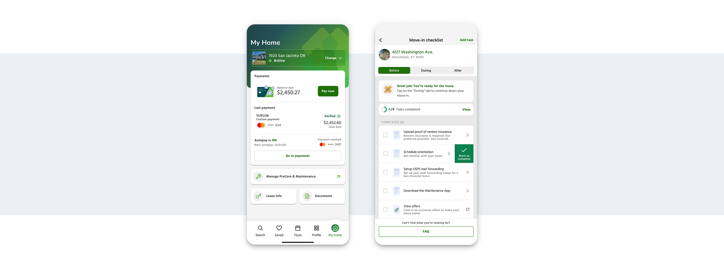 Invitation Homes mobile app screens