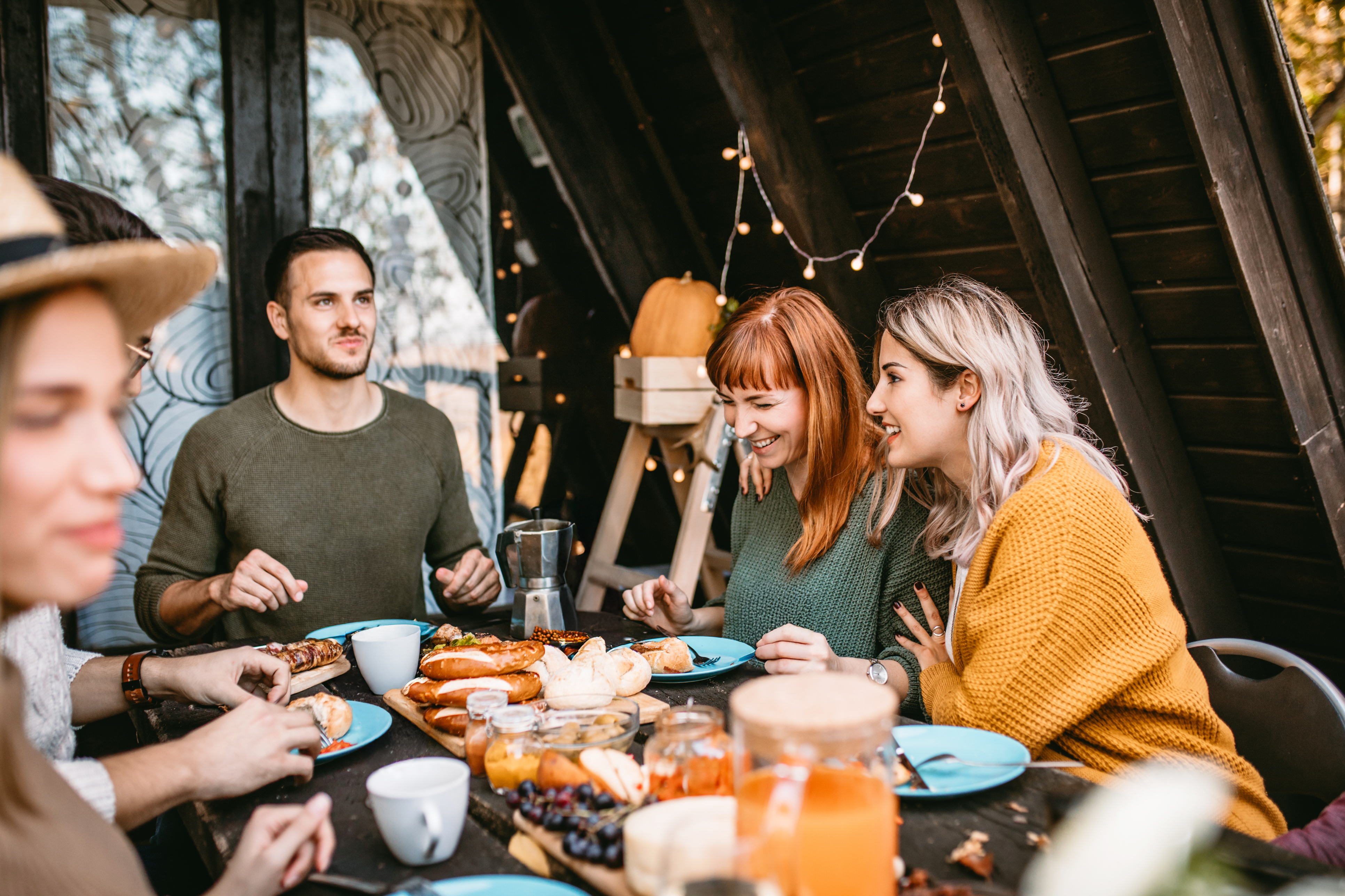 A group sitting down to food