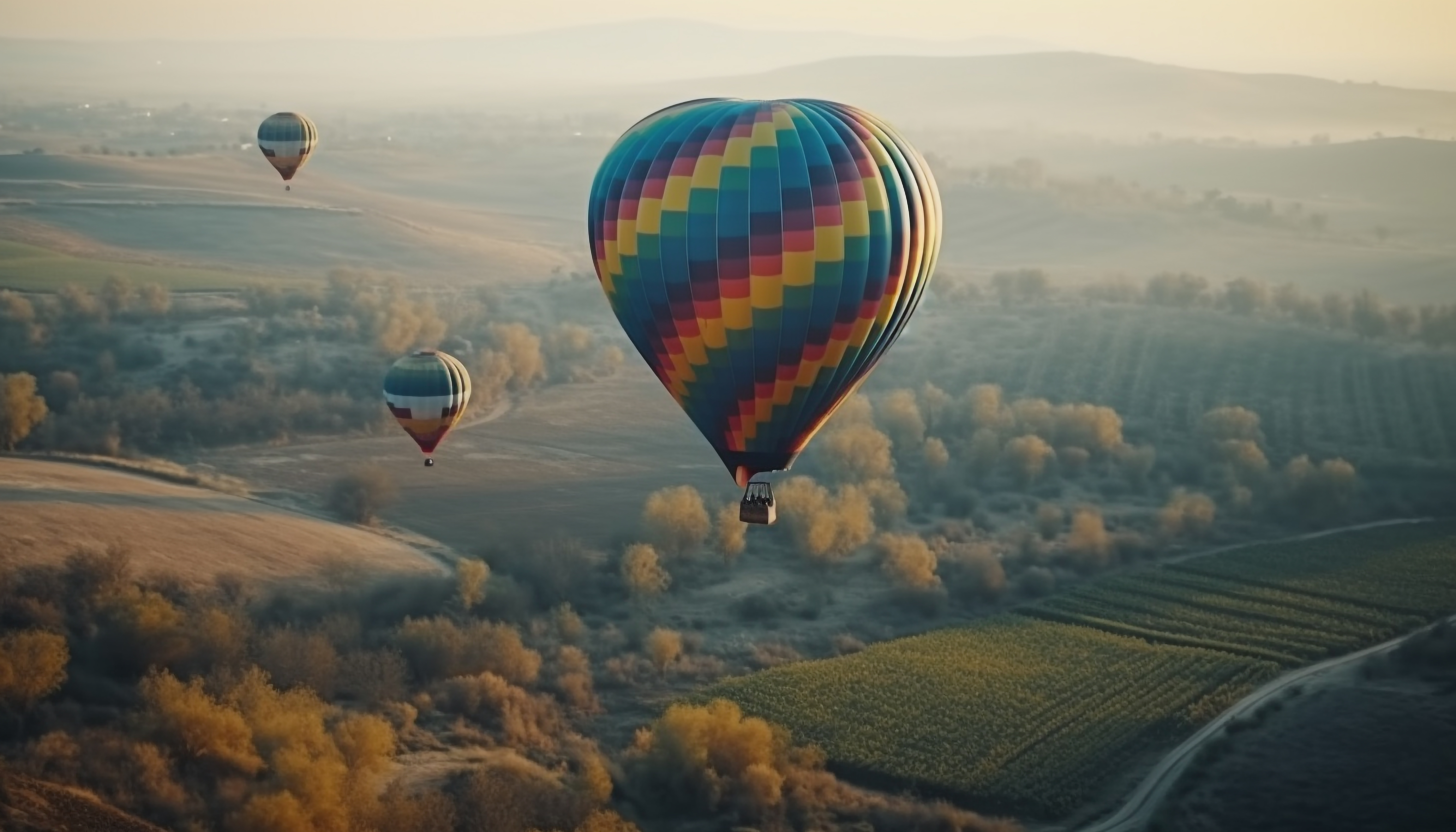 https:Experience the tranquility of a sunrise hot air balloon ride as colorful balloons gracefully float over a picturesque landscape. The rolling hills and patchwork fields below create a mesmerizing view, enhanced by the soft morning light. This enchanting scene captures the essence of adventure and the beauty of nature from a unique aerial perspective. Perfect for those seeking a peaceful escape and unforgettable memories in the sky.