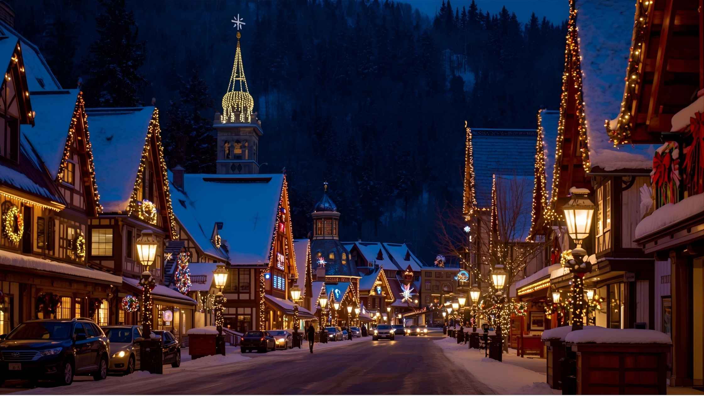 Leavenworth Washington Christmas lights and Bavarian village