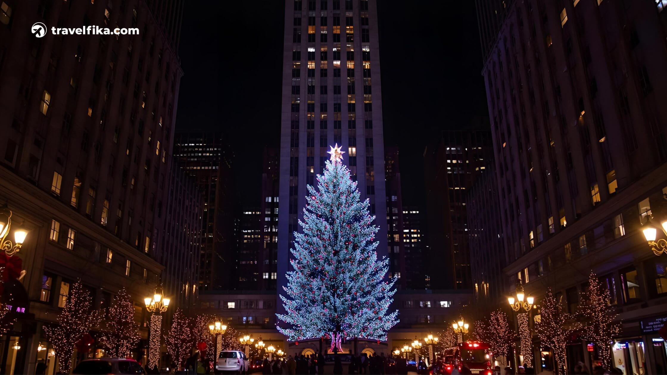 Rockefeller Center Christmas tree New York City at night