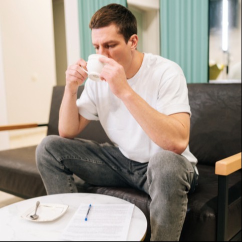 Man Enjoying Coffee While Mindful of Digestion